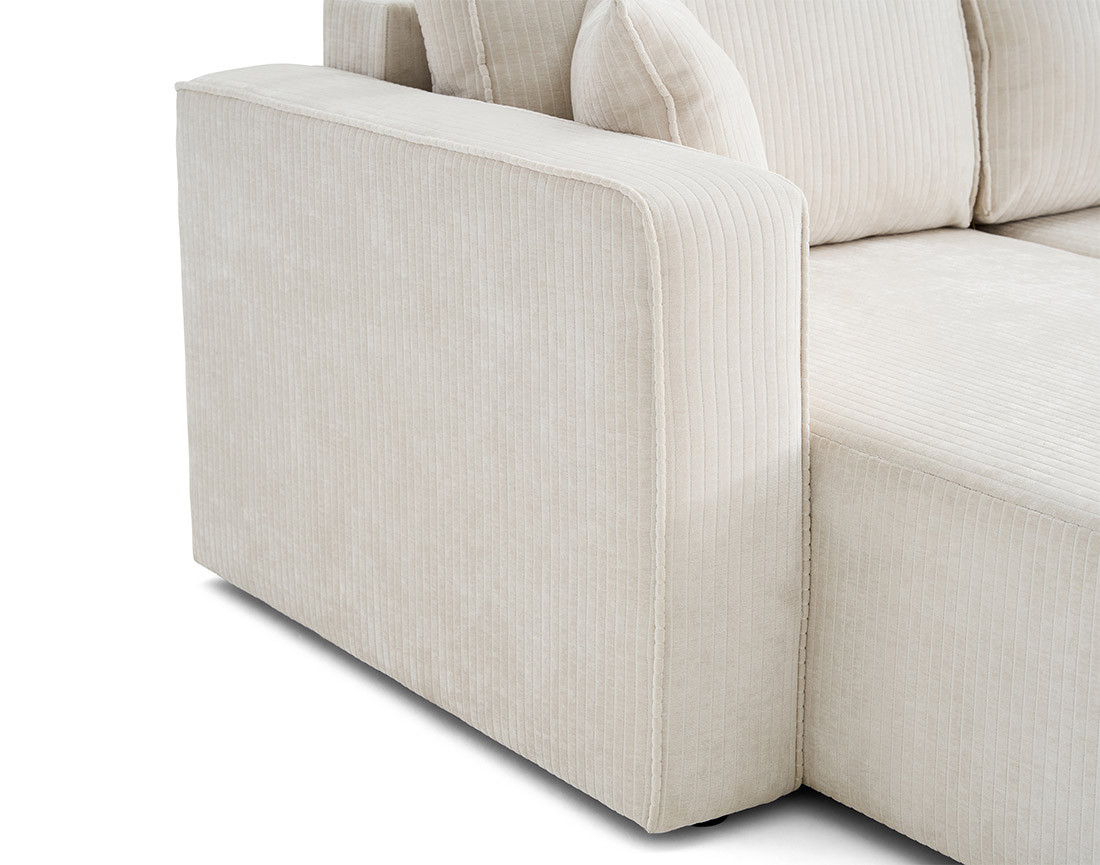 Canapé d'angle convertible avec coffre en velours côtelé plat Topaze