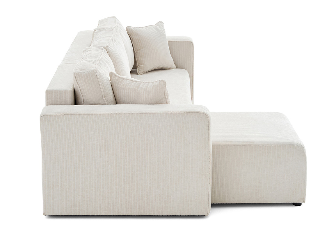 Canapé d'angle convertible avec coffre en velours côtelé plat Topaze