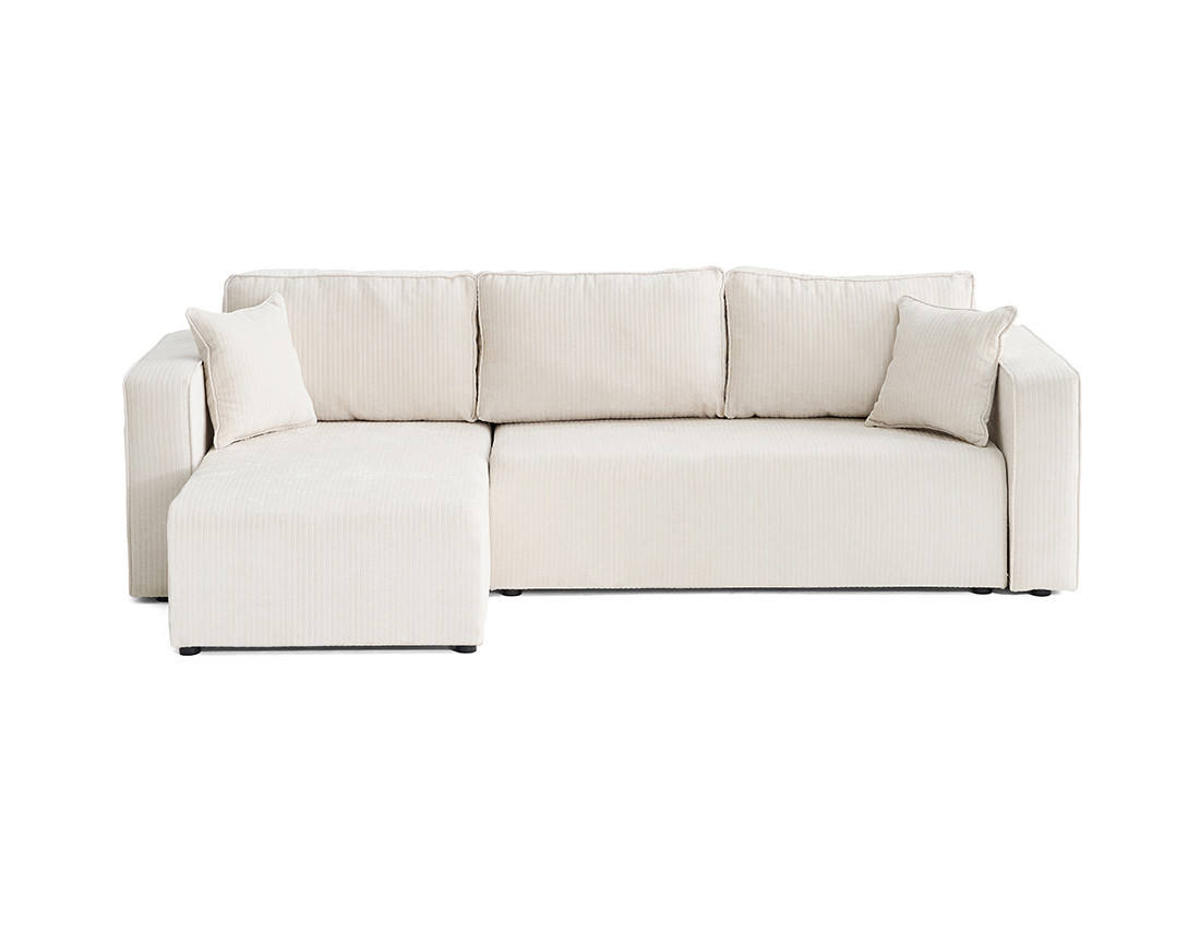 Canapé d'angle convertible avec coffre en velours côtelé plat Topaze