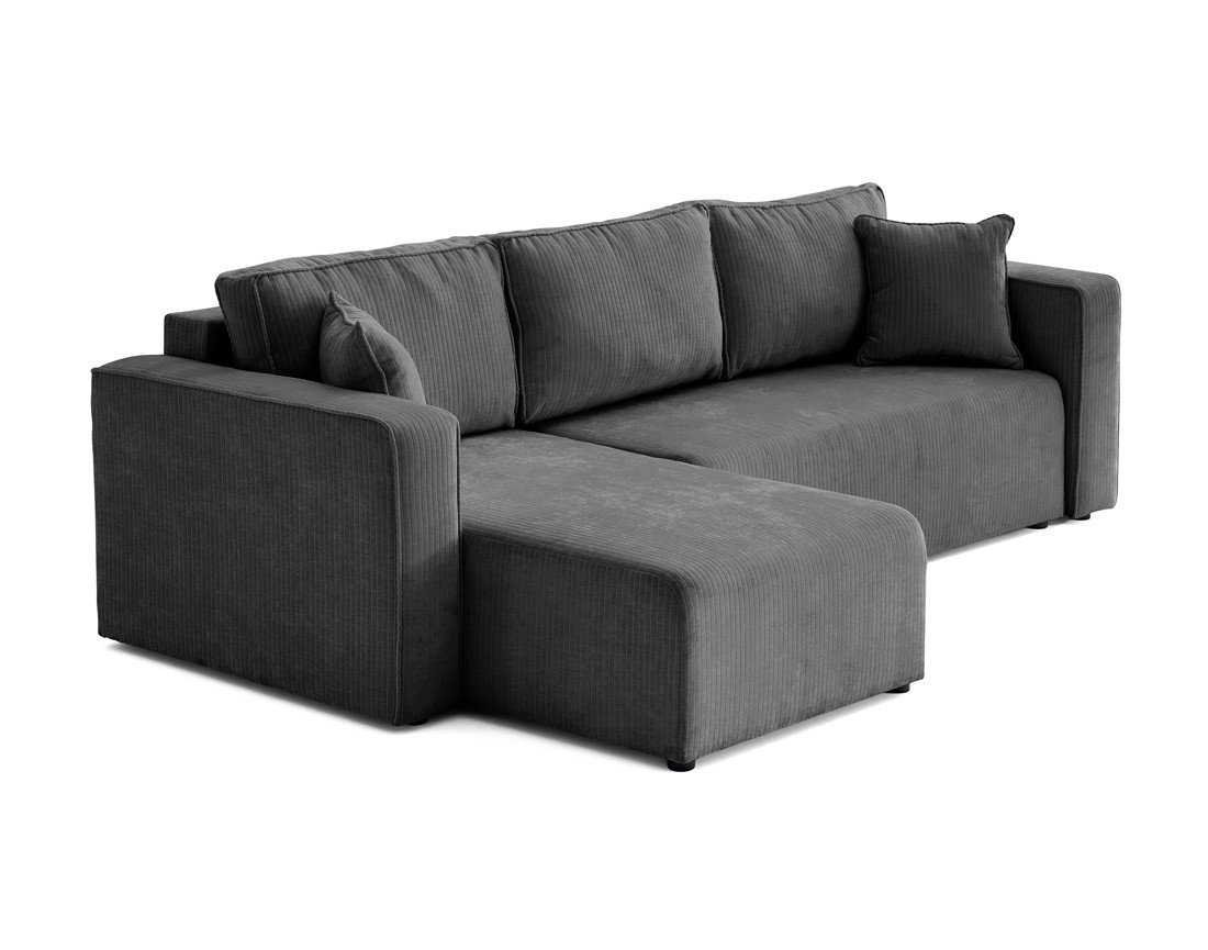 Canapé d'angle convertible avec coffre en velours côtelé plat Topaze