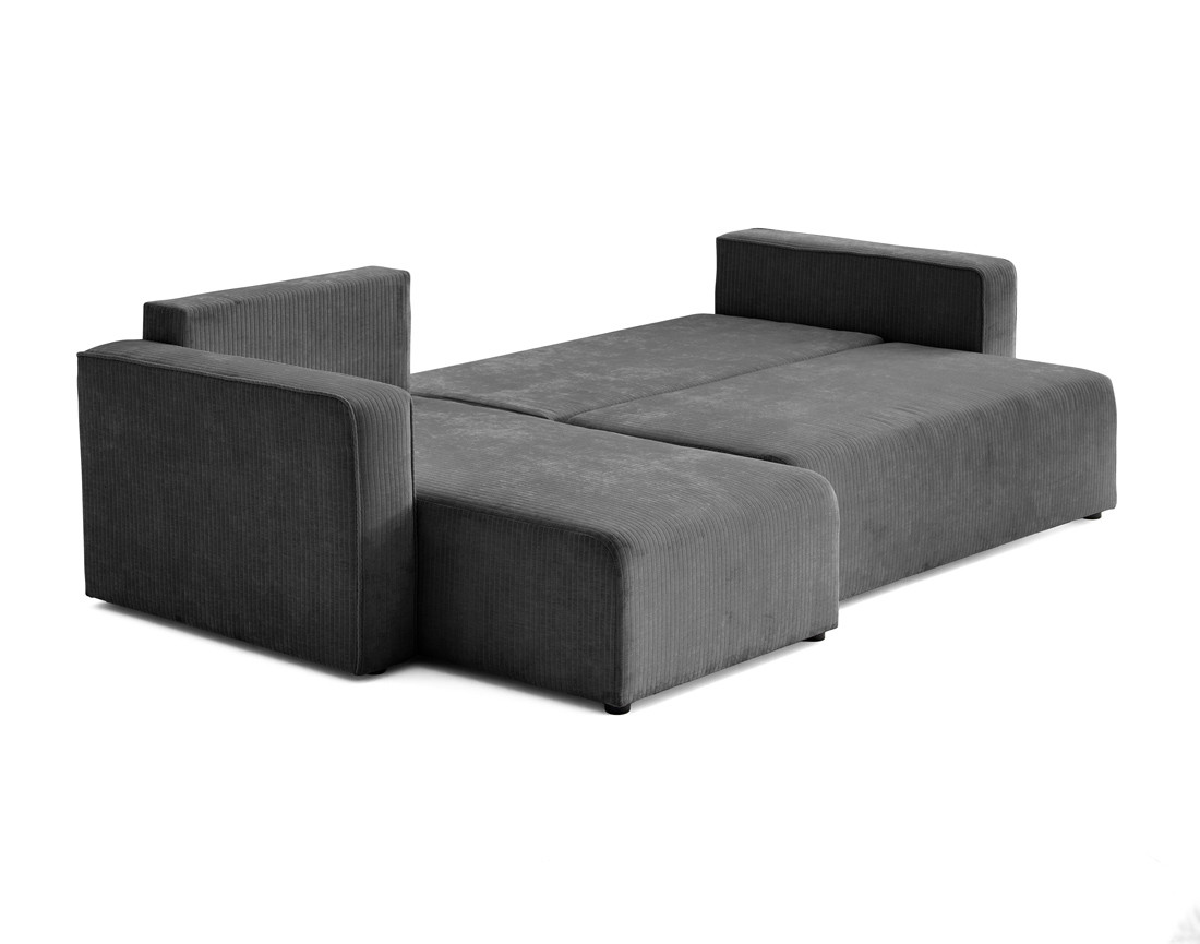 Canapé d'angle convertible avec coffre en velours côtelé plat Topaze