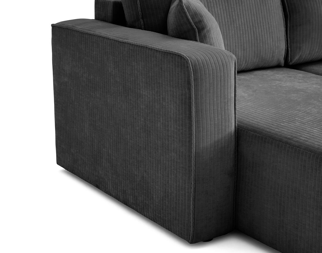 Canapé d'angle convertible avec coffre en velours côtelé plat Topaze