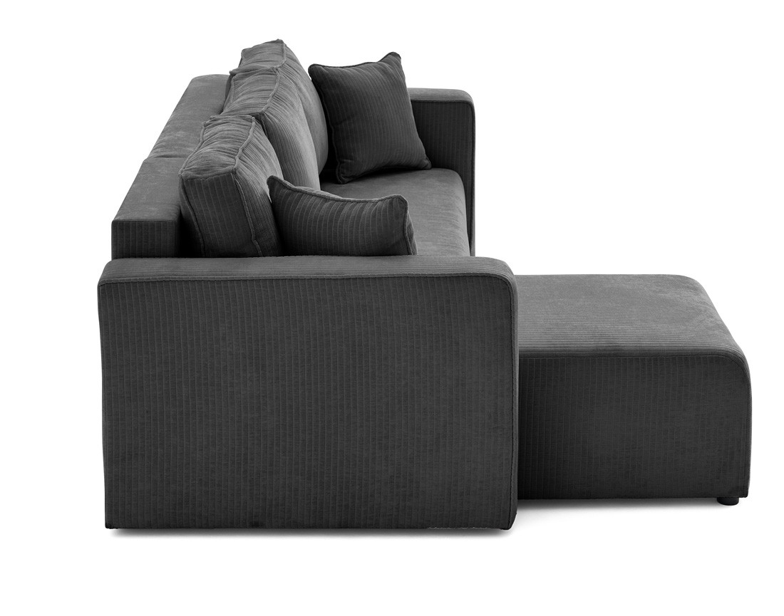 Canapé d'angle convertible avec coffre en velours côtelé plat Topaze