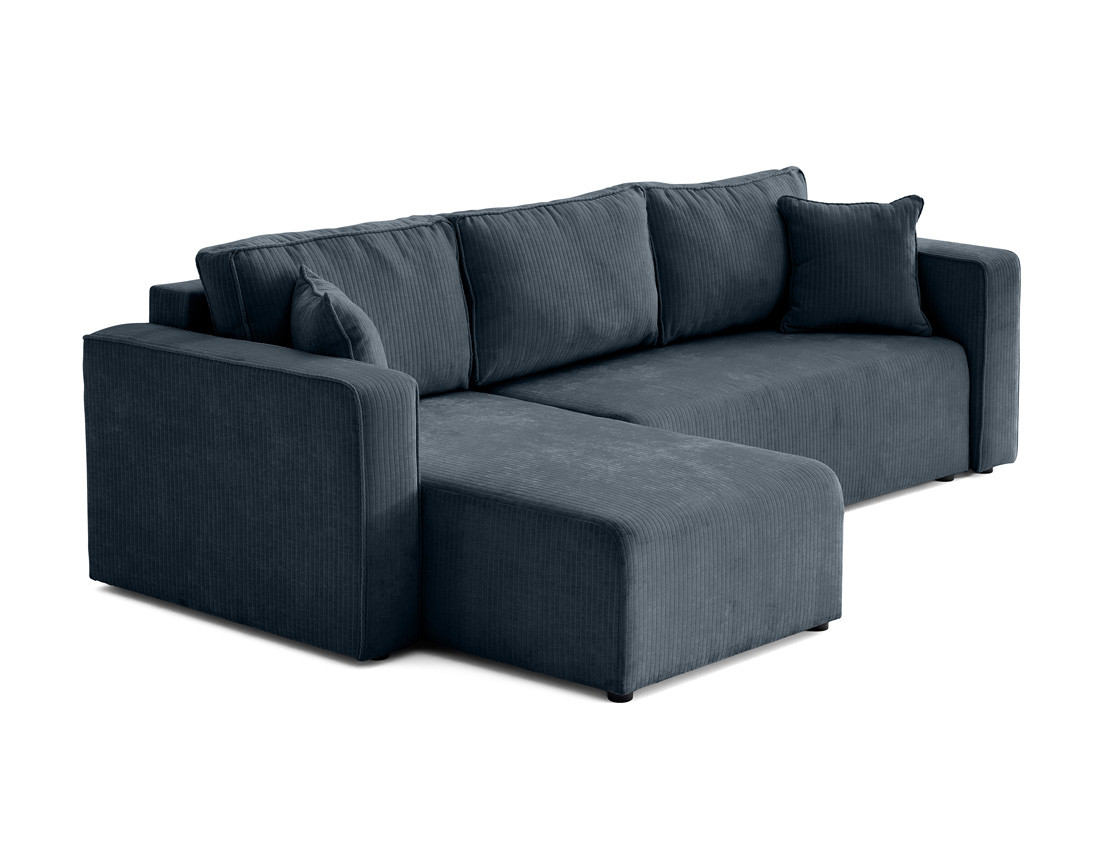 Canapé d'angle convertible avec coffre en velours côtelé plat Topaze