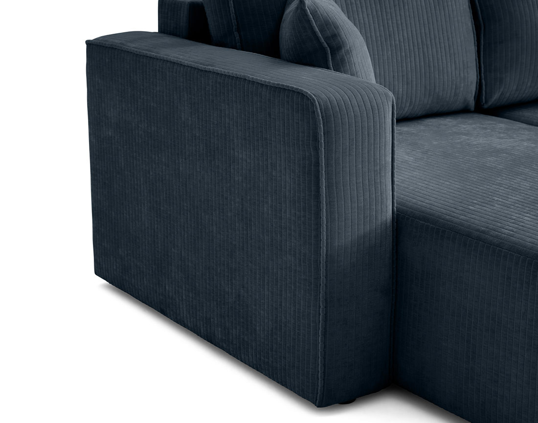 Canapé d'angle convertible avec coffre en velours côtelé plat Topaze