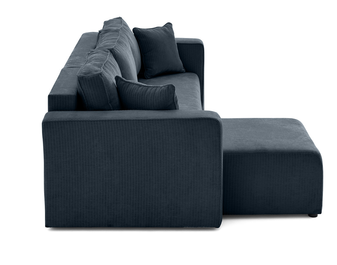 Canapé d'angle convertible avec coffre en velours côtelé plat Topaze