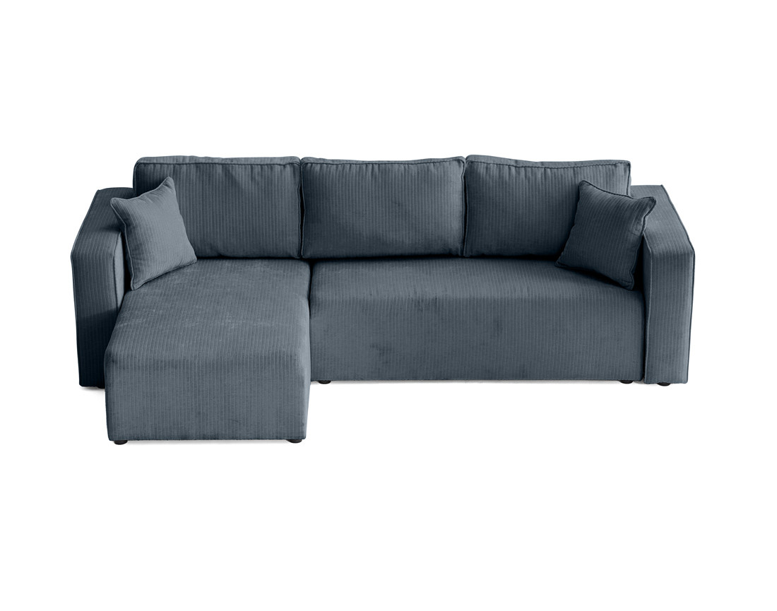 Canapé d'angle convertible avec coffre en velours côtelé plat Topaze