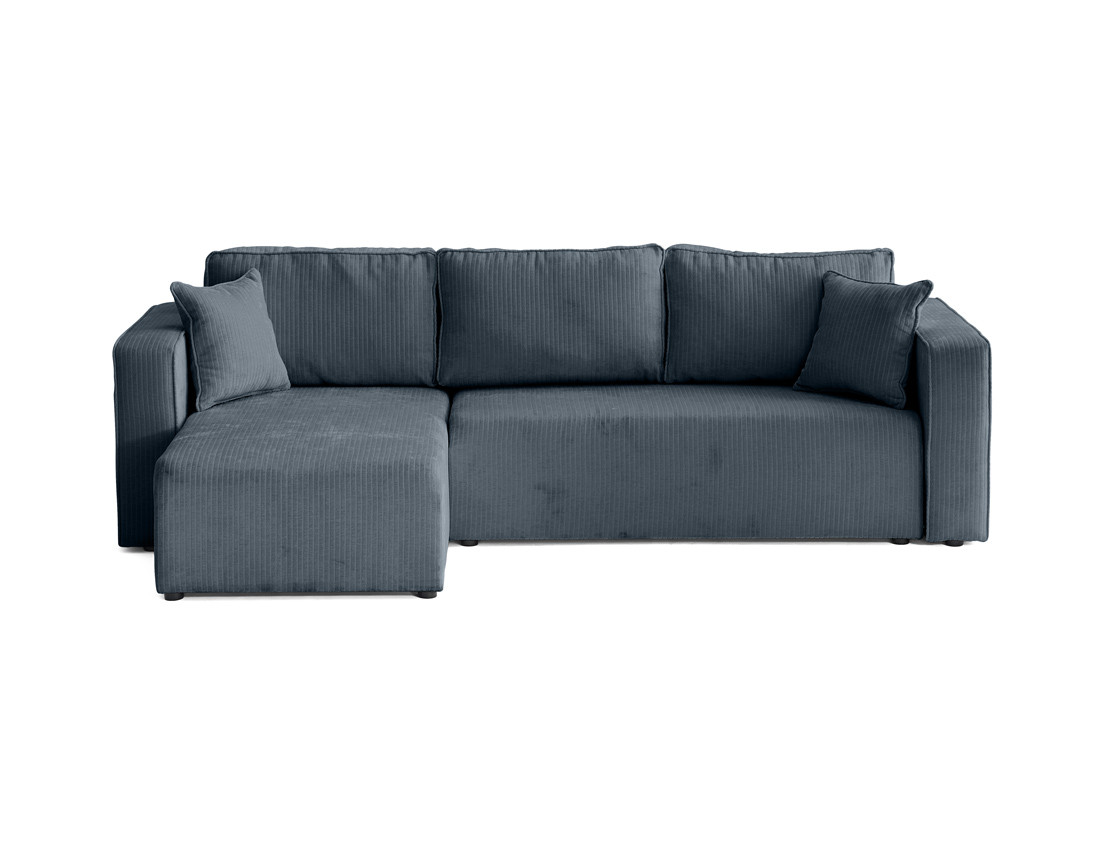 Canapé d'angle convertible avec coffre en velours côtelé plat Topaze