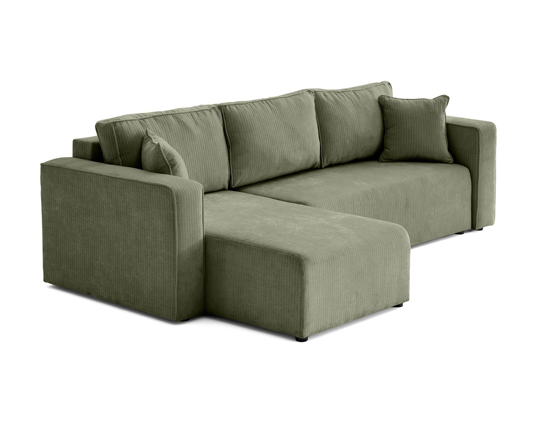 Canapé d'angle convertible avec coffre en velours côtelé plat Topaze