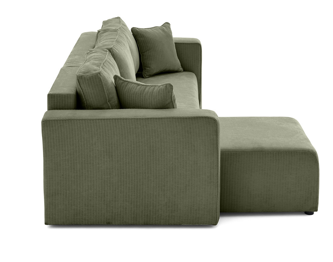 Canapé d'angle convertible avec coffre en velours côtelé plat Topaze