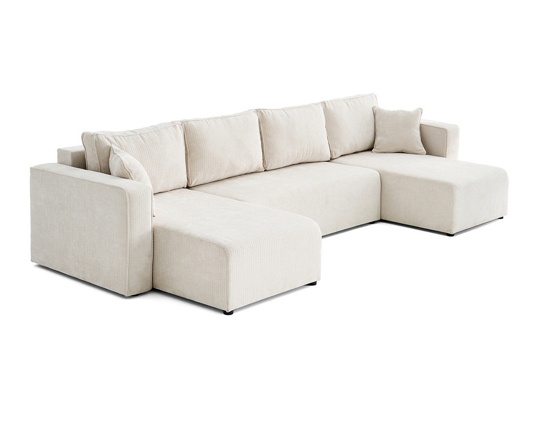 Canapé panoramique convertible avec coffre en velours côtelé plat Topaze