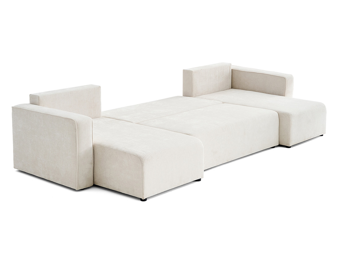 Canapé panoramique convertible avec coffre en velours côtelé plat Topaze