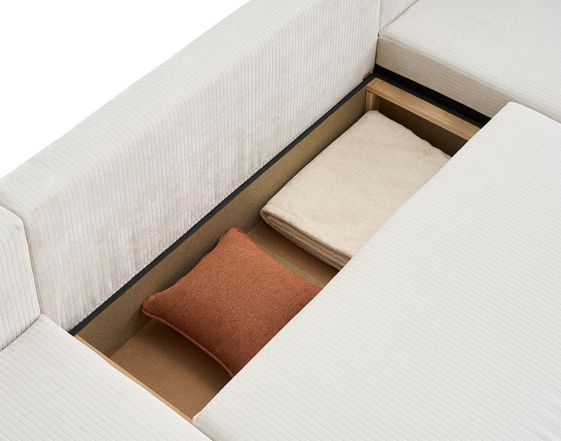 Canapé panoramique convertible avec coffre en velours côtelé plat Topaze