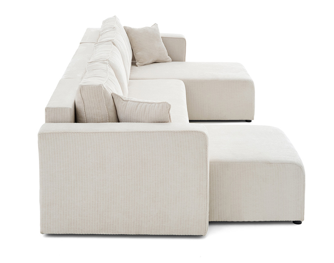 Canapé panoramique convertible avec coffre en velours côtelé plat Topaze