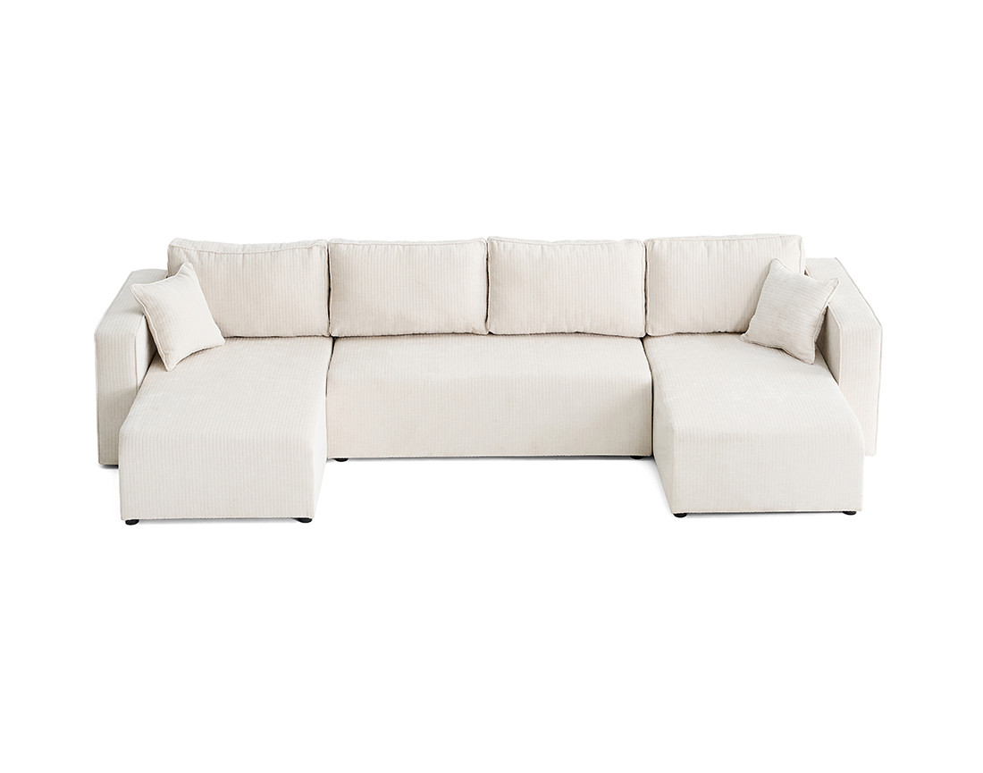 Canapé panoramique convertible avec coffre en velours côtelé plat Topaze