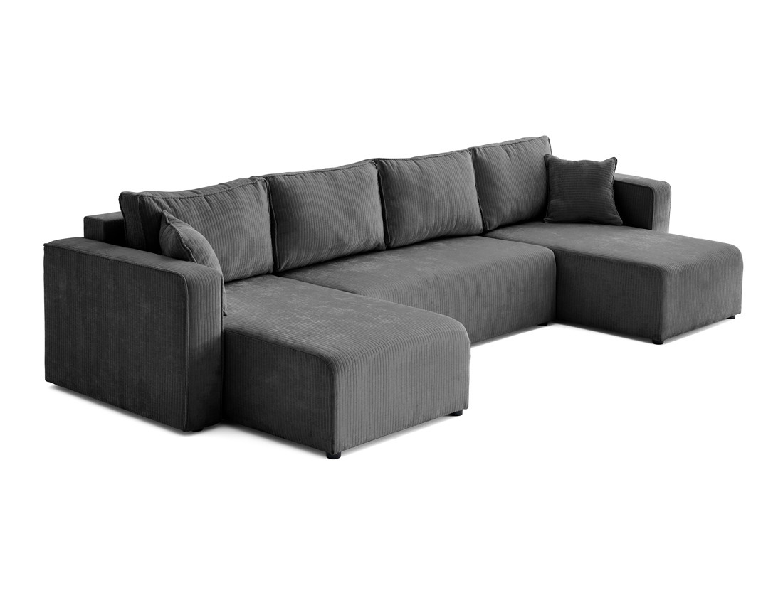 Canapé panoramique convertible avec coffre en velours côtelé plat Topaze