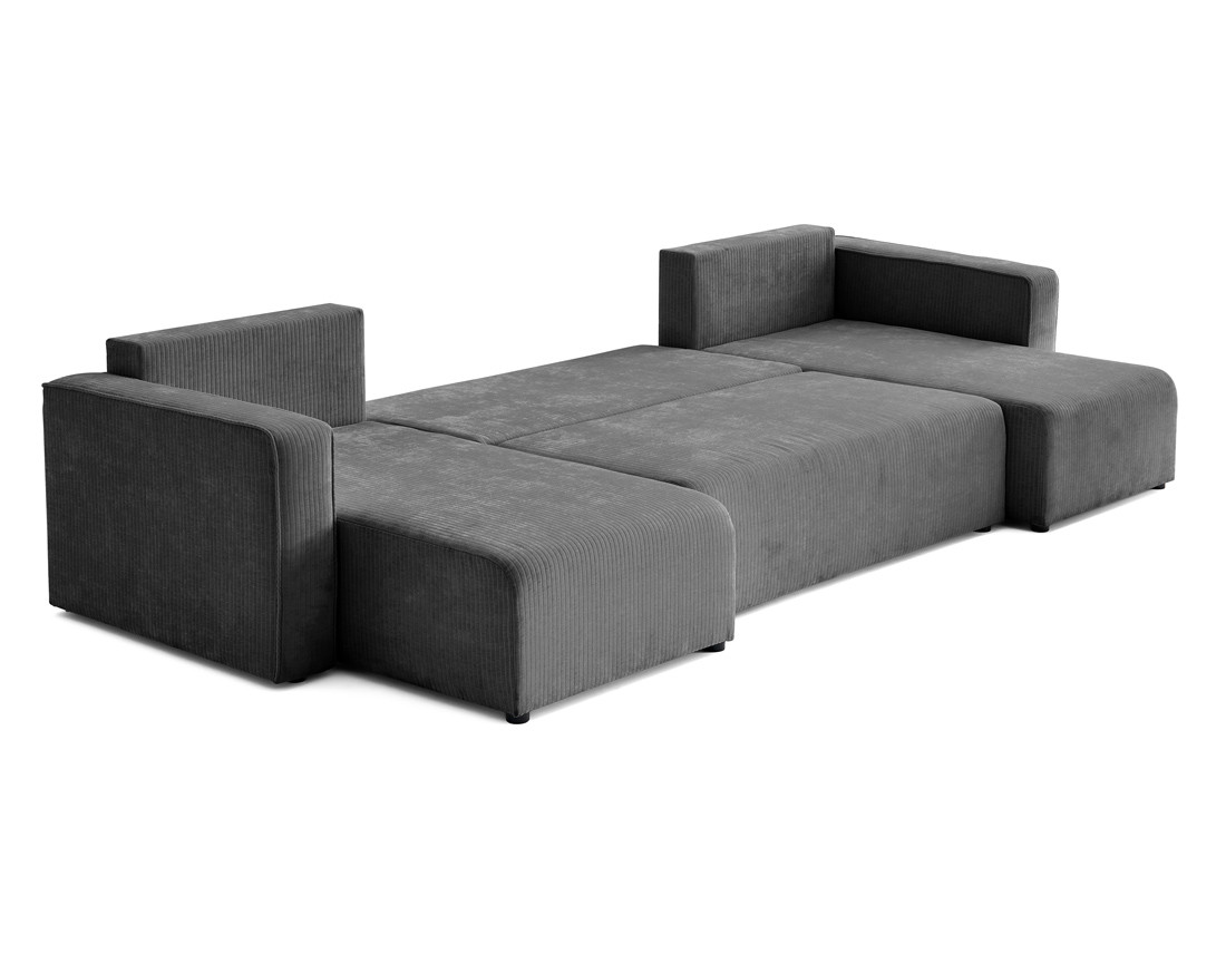 Canapé panoramique convertible avec coffre en velours côtelé plat Topaze
