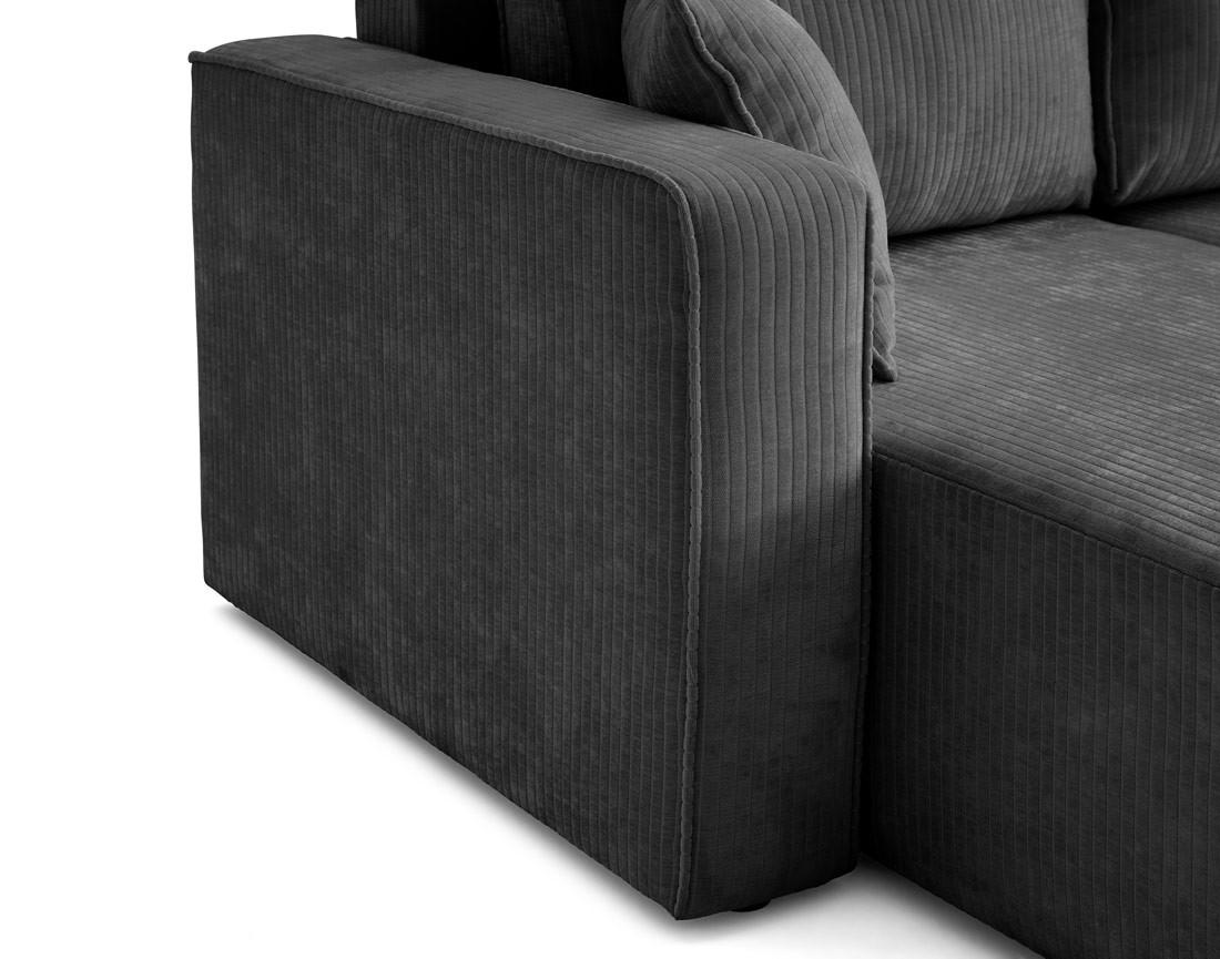 Canapé panoramique convertible avec coffre en velours côtelé plat Topaze