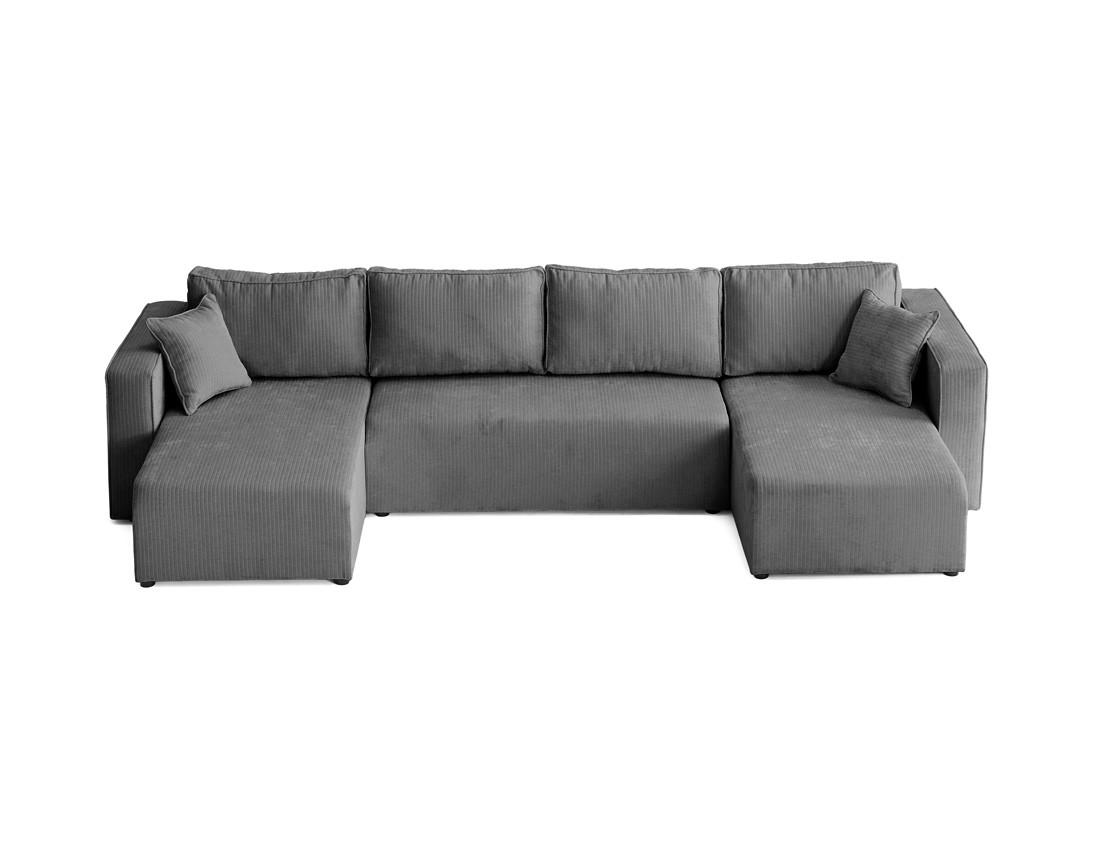 Canapé panoramique convertible avec coffre en velours côtelé plat Topaze