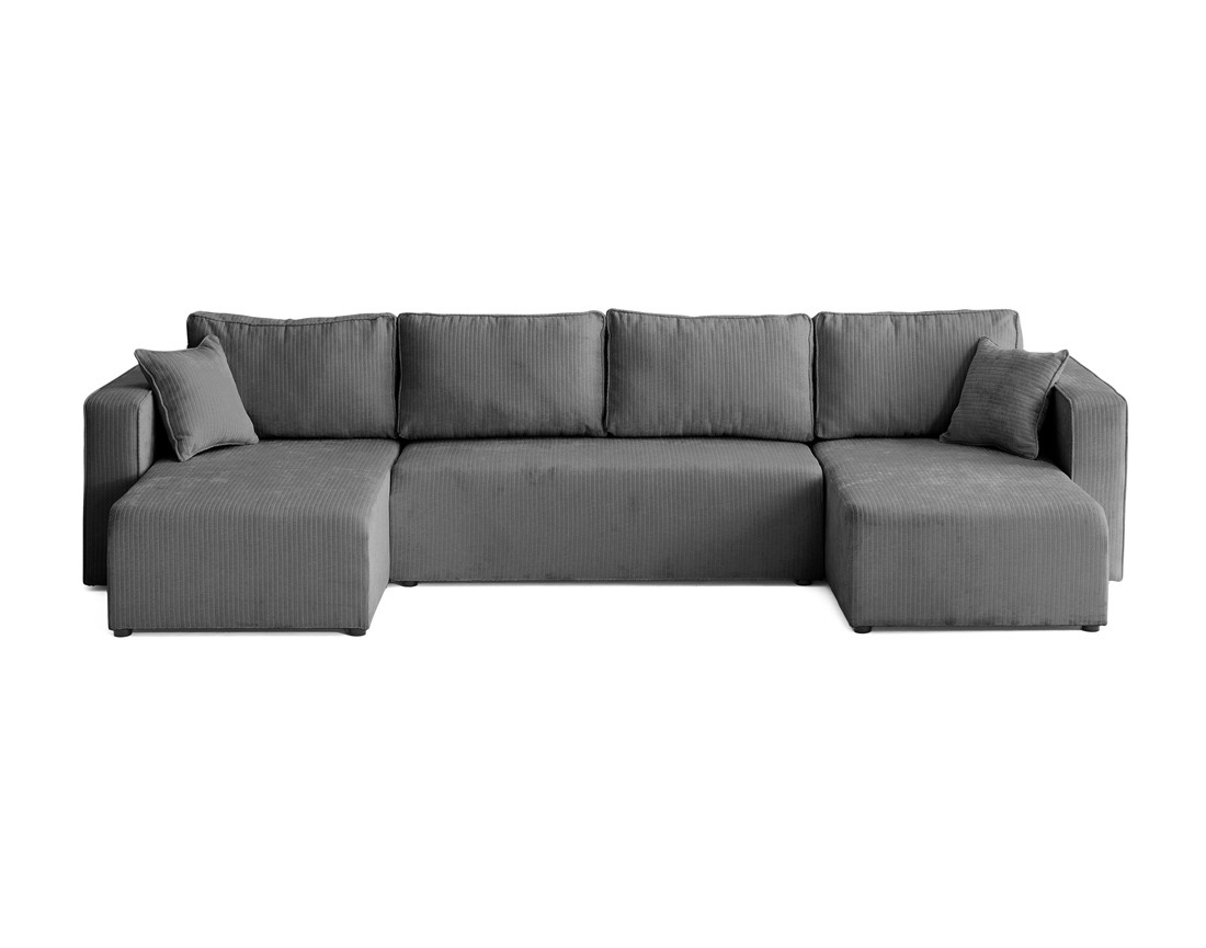 Canapé panoramique convertible avec coffre en velours côtelé plat Topaze