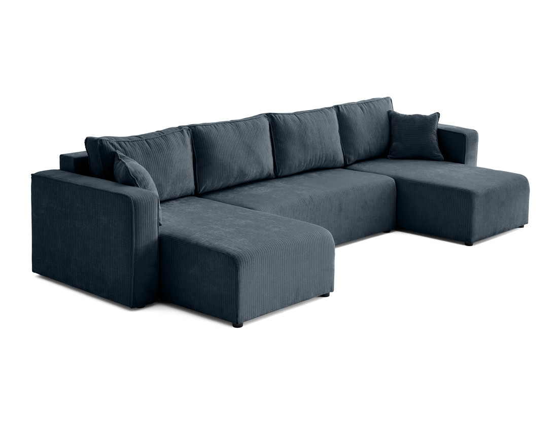 Canapé panoramique convertible avec coffre en velours côtelé plat Topaze