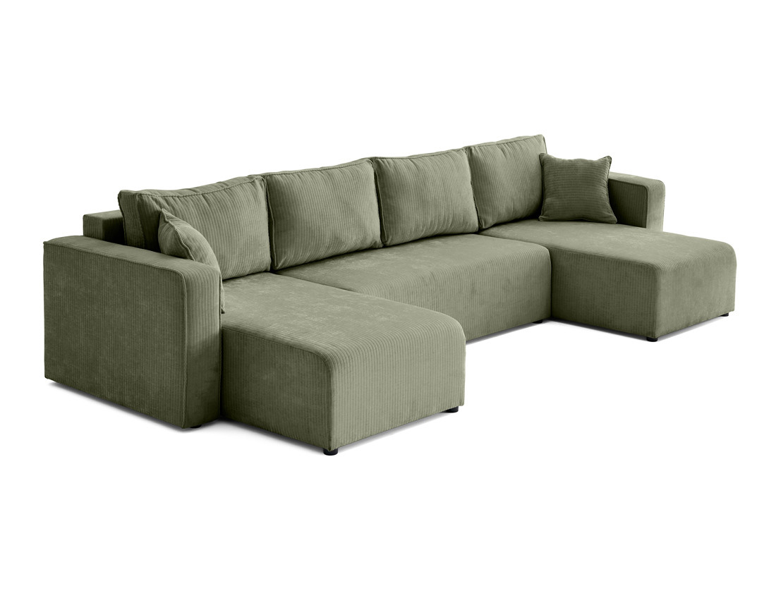 Canapé panoramique convertible avec coffre en velours côtelé plat Topaze