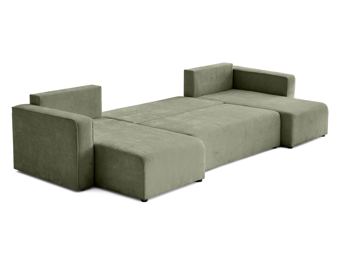 Canapé panoramique convertible avec coffre en velours côtelé plat Topaze