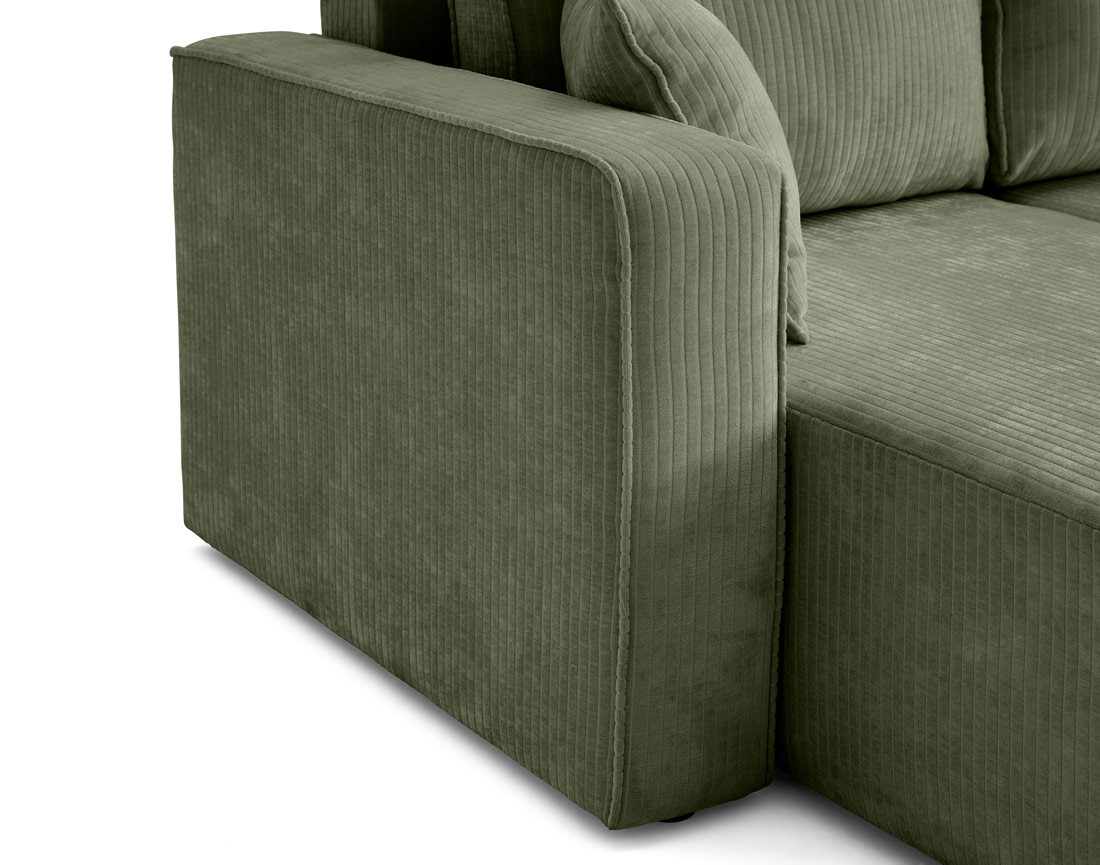 Canapé panoramique convertible avec coffre en velours côtelé plat Topaze