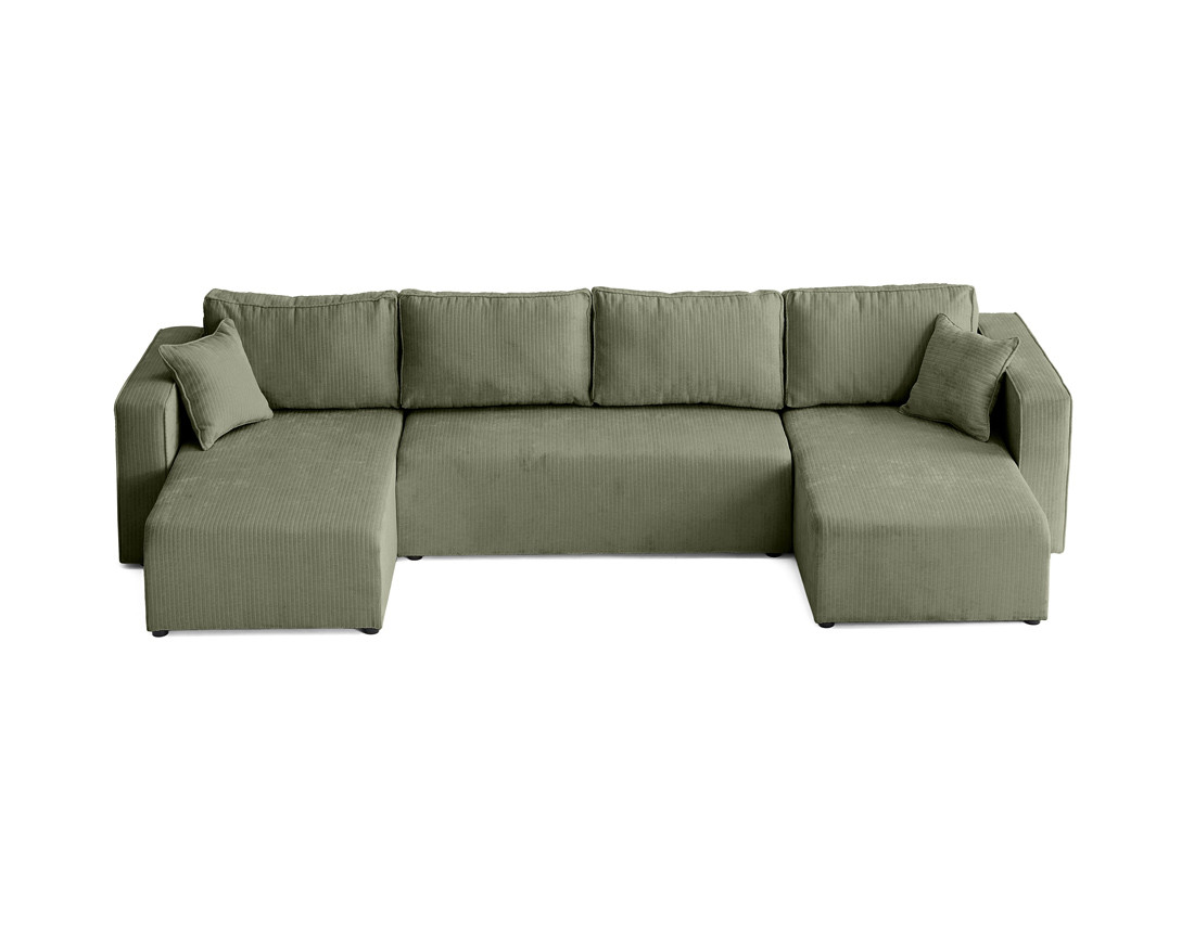 Canapé panoramique convertible avec coffre en velours côtelé plat Topaze