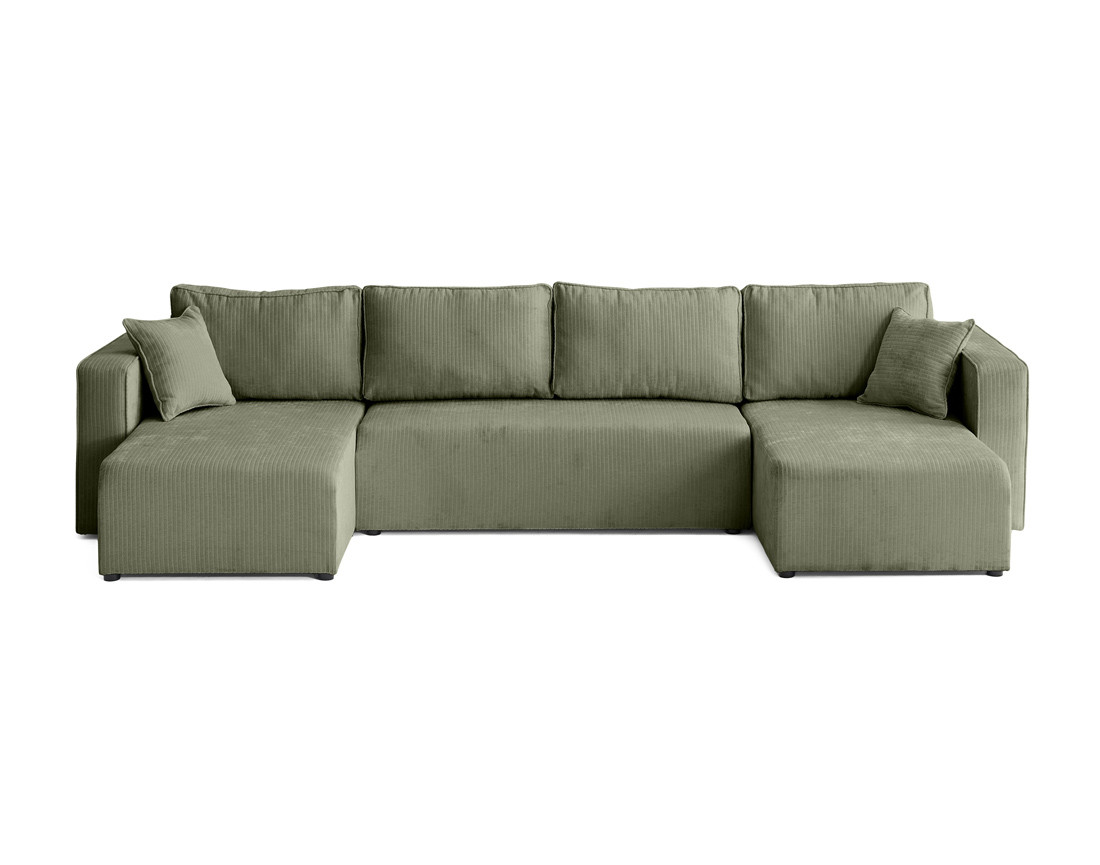 Canapé panoramique convertible avec coffre en velours côtelé plat Topaze