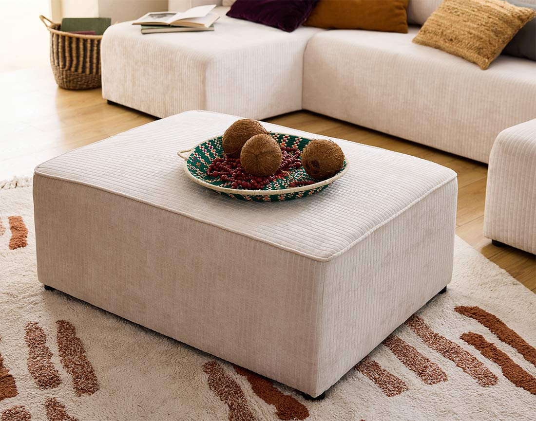 Pouf en velours côtelé plat Topaze