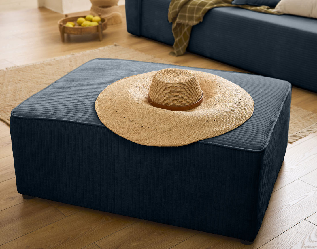 Pouf en velours côtelé plat Topaze