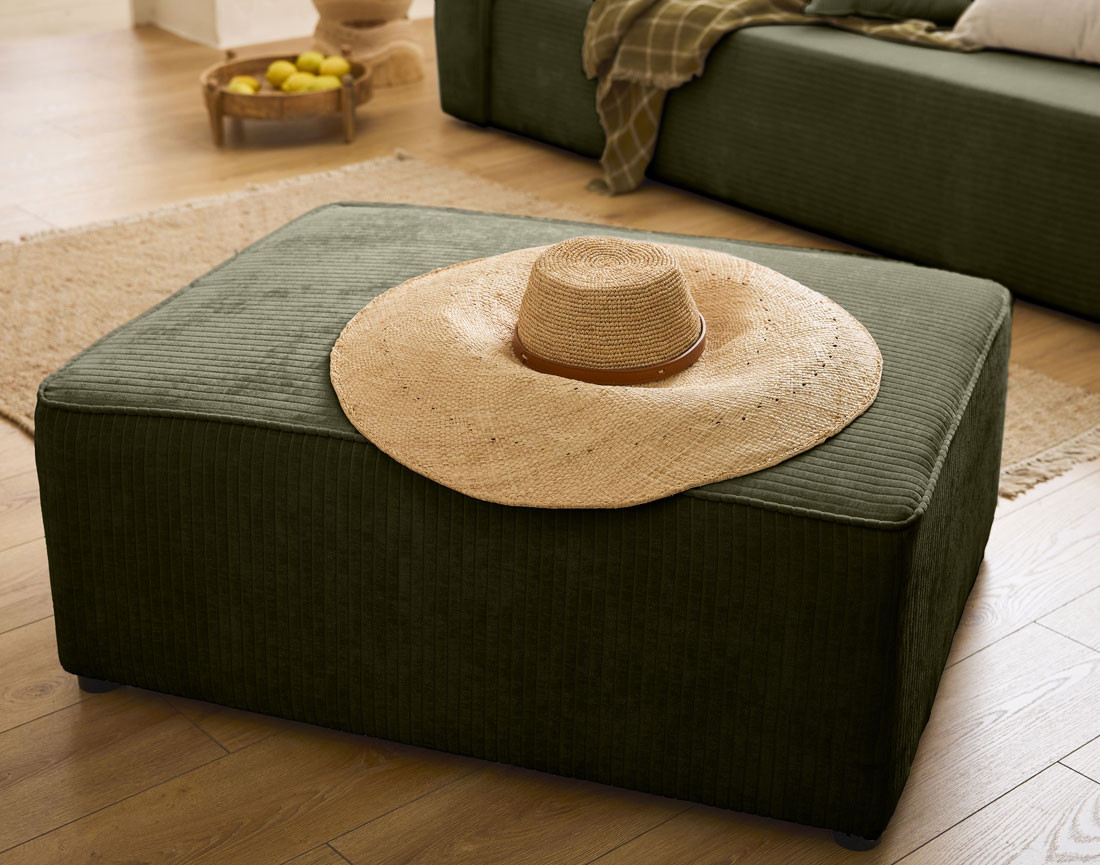 Pouf en velours côtelé plat Topaze