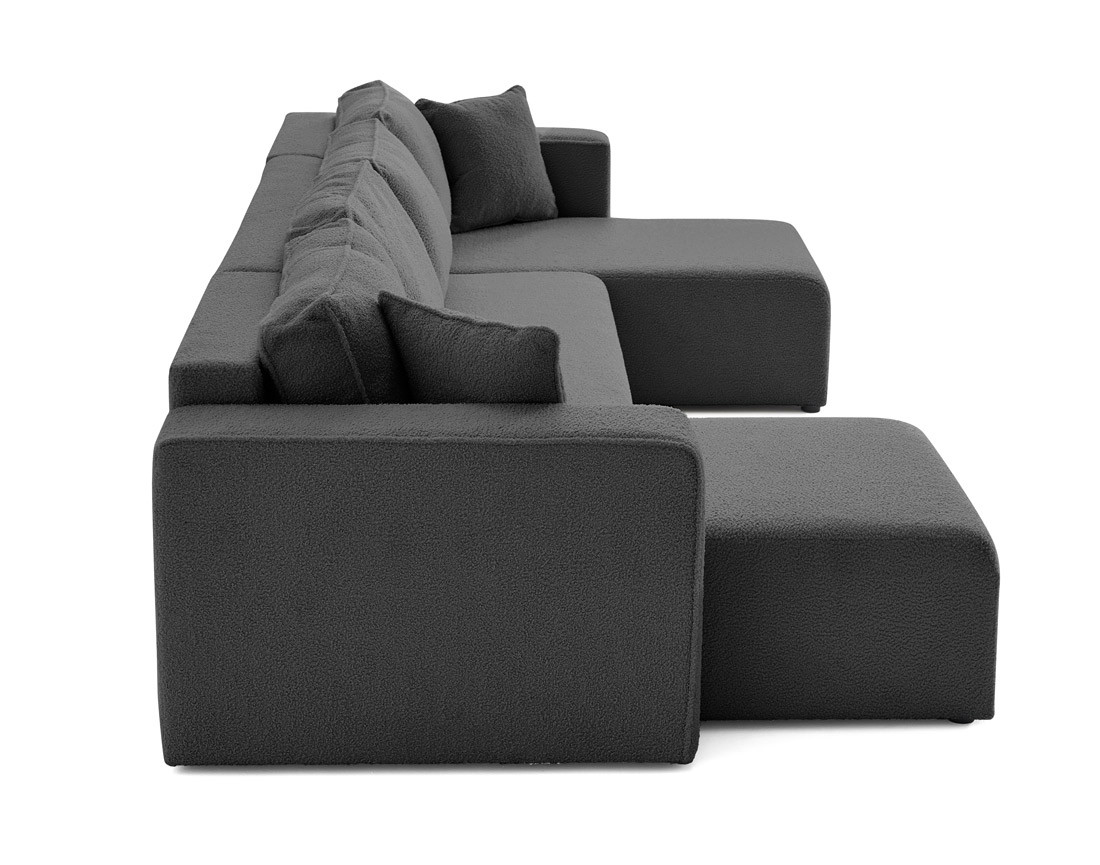 Canapé panoramique en U 7 places convertible avec coffre en tissu bouclette Topaze