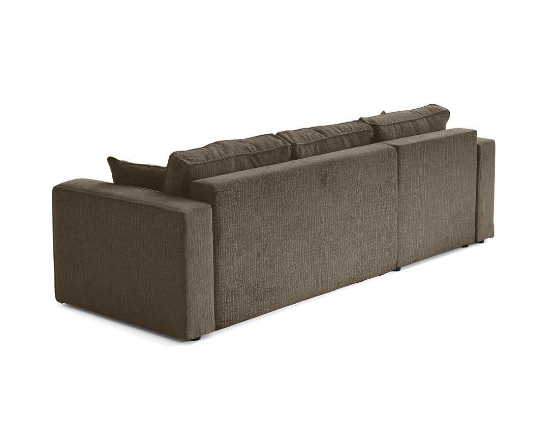 Canapé d'angle réversible 4 places convertible avec coffre en tissu velours relief Topaze