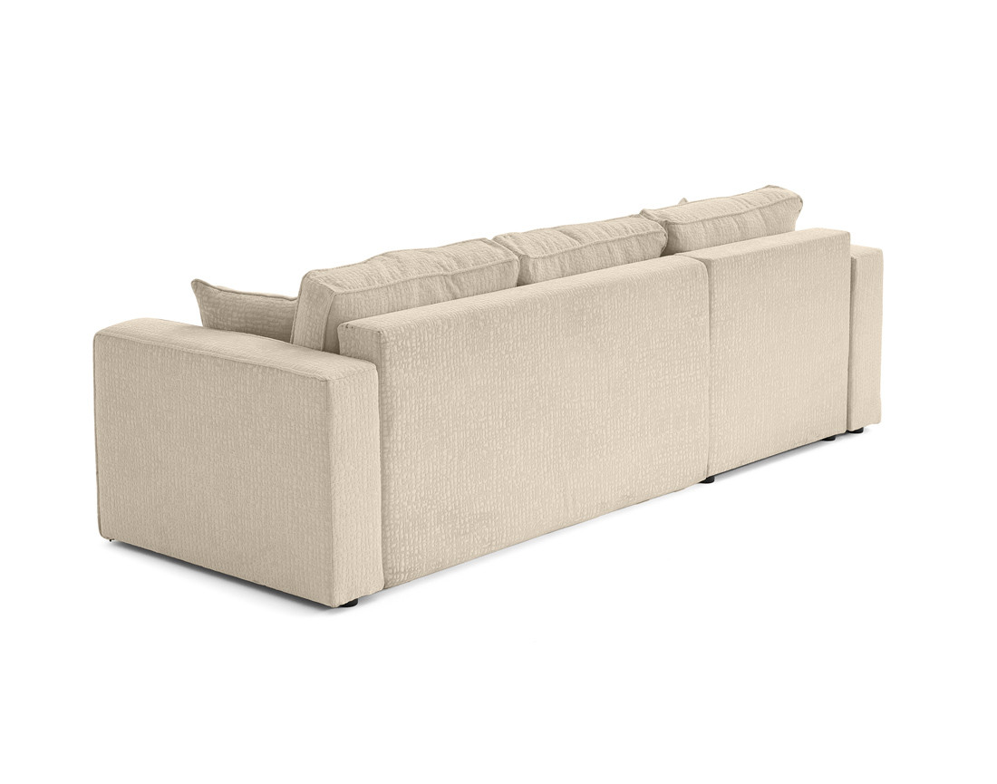 Canapé d'angle réversible 4 places convertible avec coffre en tissu velours relief Topaze