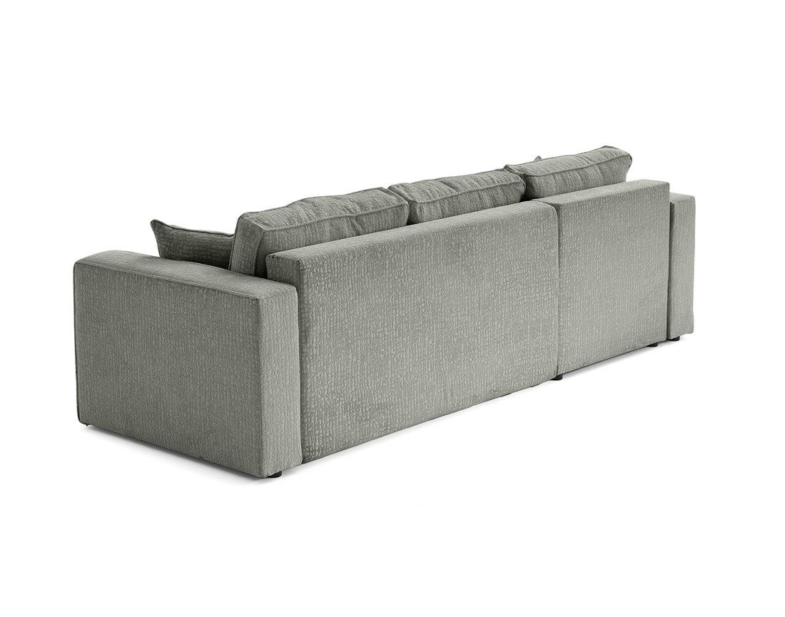 Canapé d'angle réversible 4 places convertible avec coffre en tissu velours relief Topaze