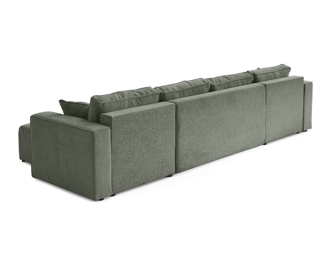 Canapé panoramique en U convertible avec coffre en tissu velours relief Topaze