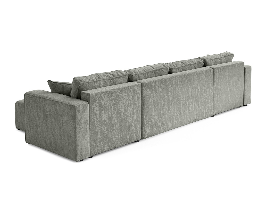 Canapé panoramique en U convertible avec coffre en tissu velours relief Topaze