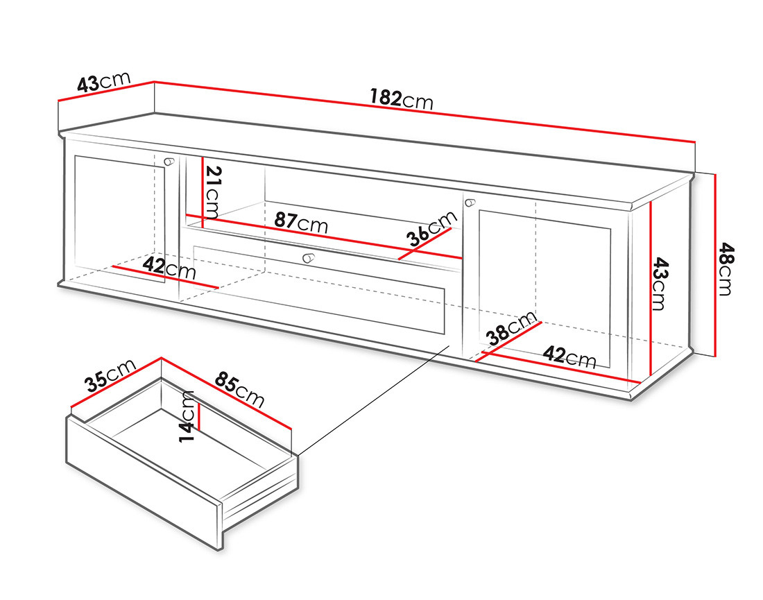 Meuble TV bois et blanc 2 portes, 1 tiroir et 1 niche 182 cm Francesco