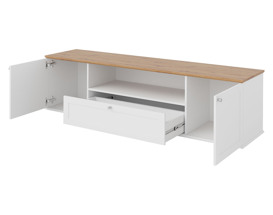 Meuble TV bois et blanc 2 portes, 1 tiroir et 1 niche 182 cm Francesco