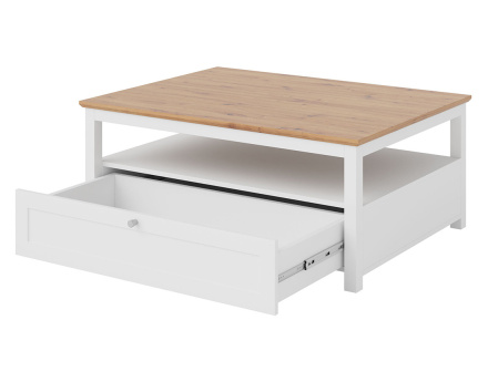 Table basse bois et blanc 1 tiroir et 1 niche 104 cm Francesco