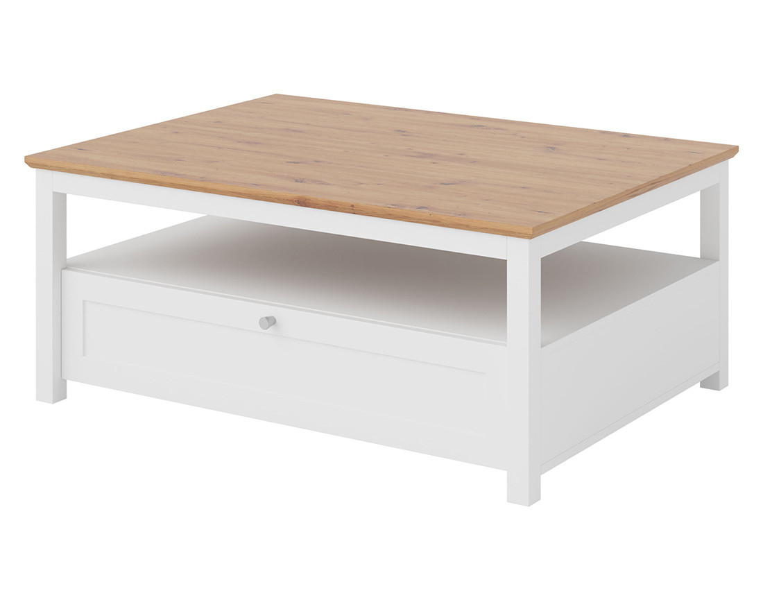Table basse bois et blanc 1 tiroir et 1 niche 104 cm Francesco