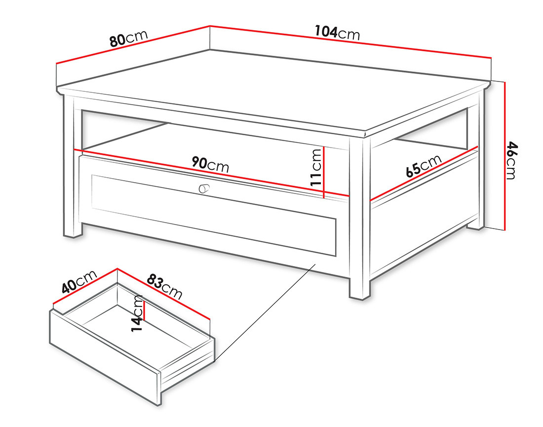 Table basse bois et blanc 1 tiroir et 1 niche 104 cm Francesco