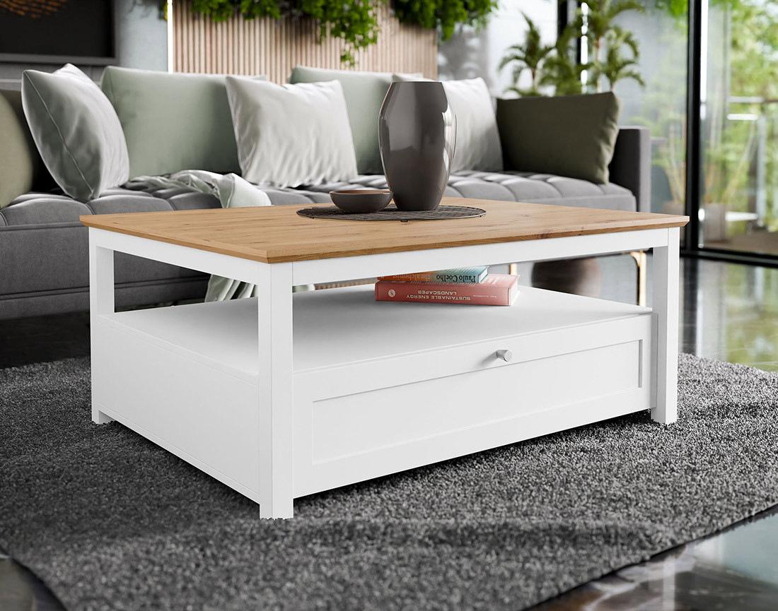 Table basse bois et blanc 104 cm Francesco