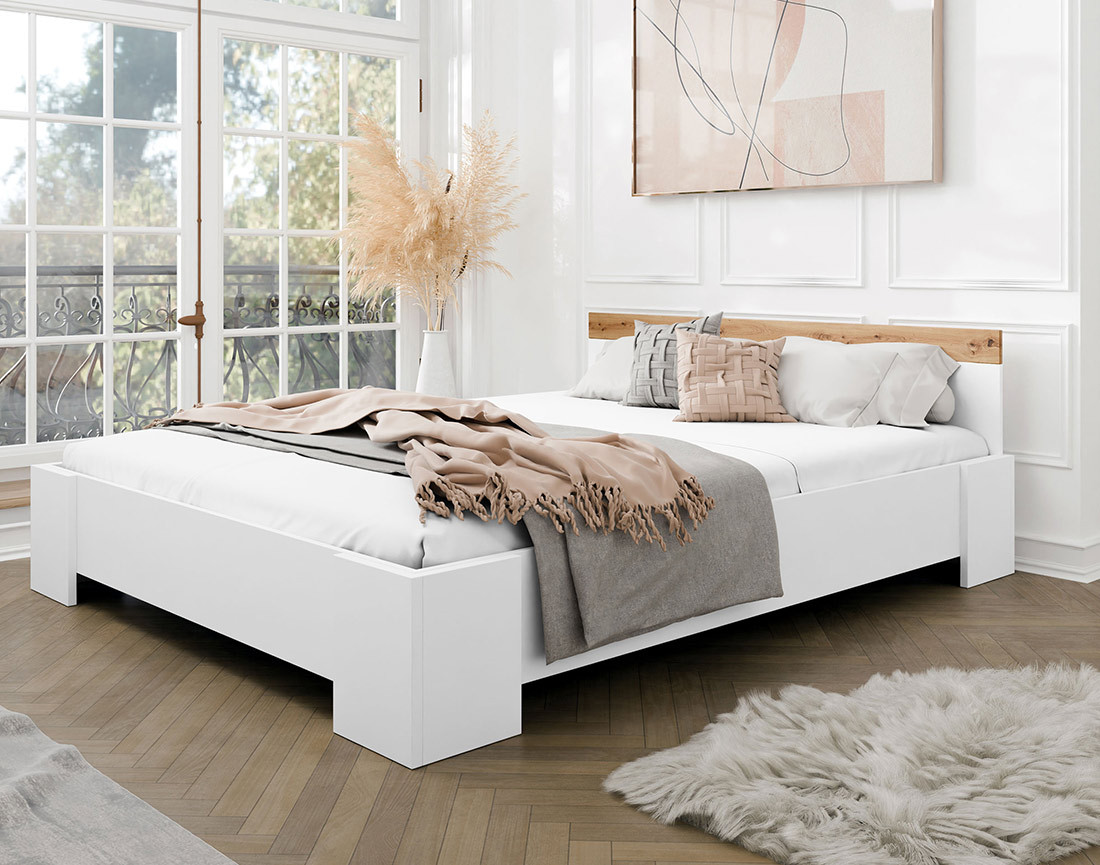 Lit 160x200 cm bois et blanc Francesco