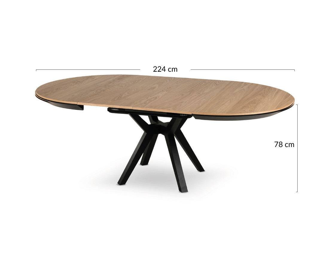 Table à manger ronde extensible en bois et noir 4 à 8 personnes Pampa