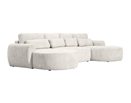 Canapé panoramique convertible avec coffre en tissu bouclette Mahina