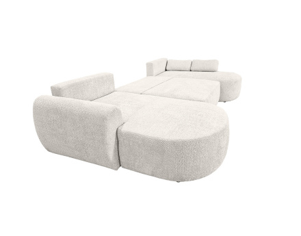 Canapé panoramique convertible avec coffre en tissu bouclette Mahina