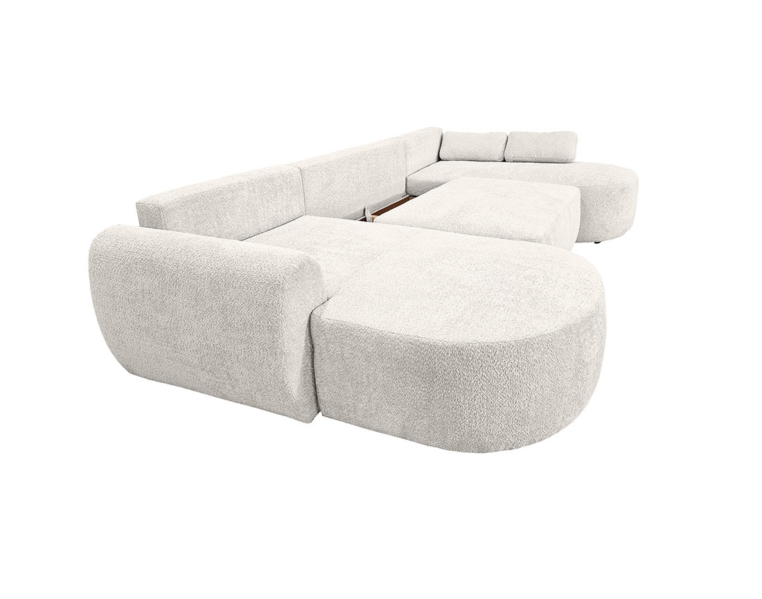 Canapé panoramique convertible avec coffre en tissu bouclette Mahina